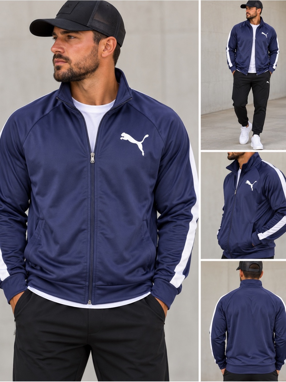 Puma Contrast Jacket 2.0 Full Zip Mens XL Blue/white Lightweight Long sleeve New